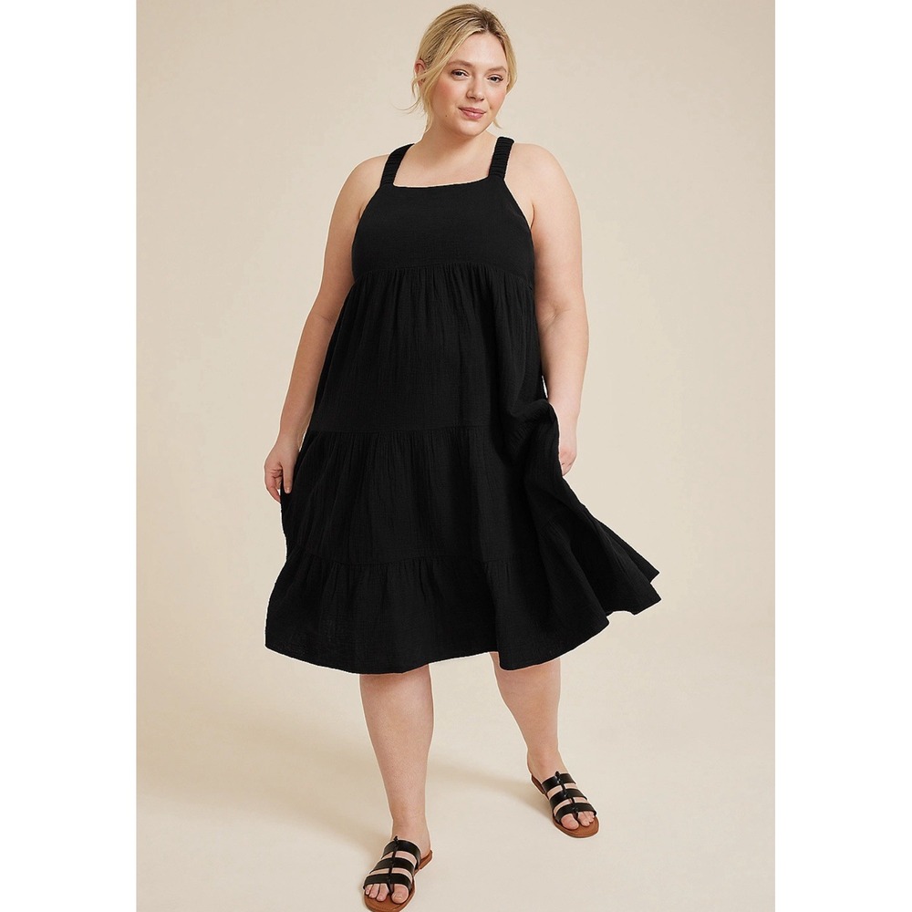 NWT Maurices Black Sleeveless‎ Midi Dress 3X Thick Cross Cross Back
